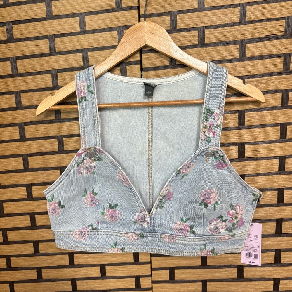 Wild Fable Denim Floral Crop Top Size Medium